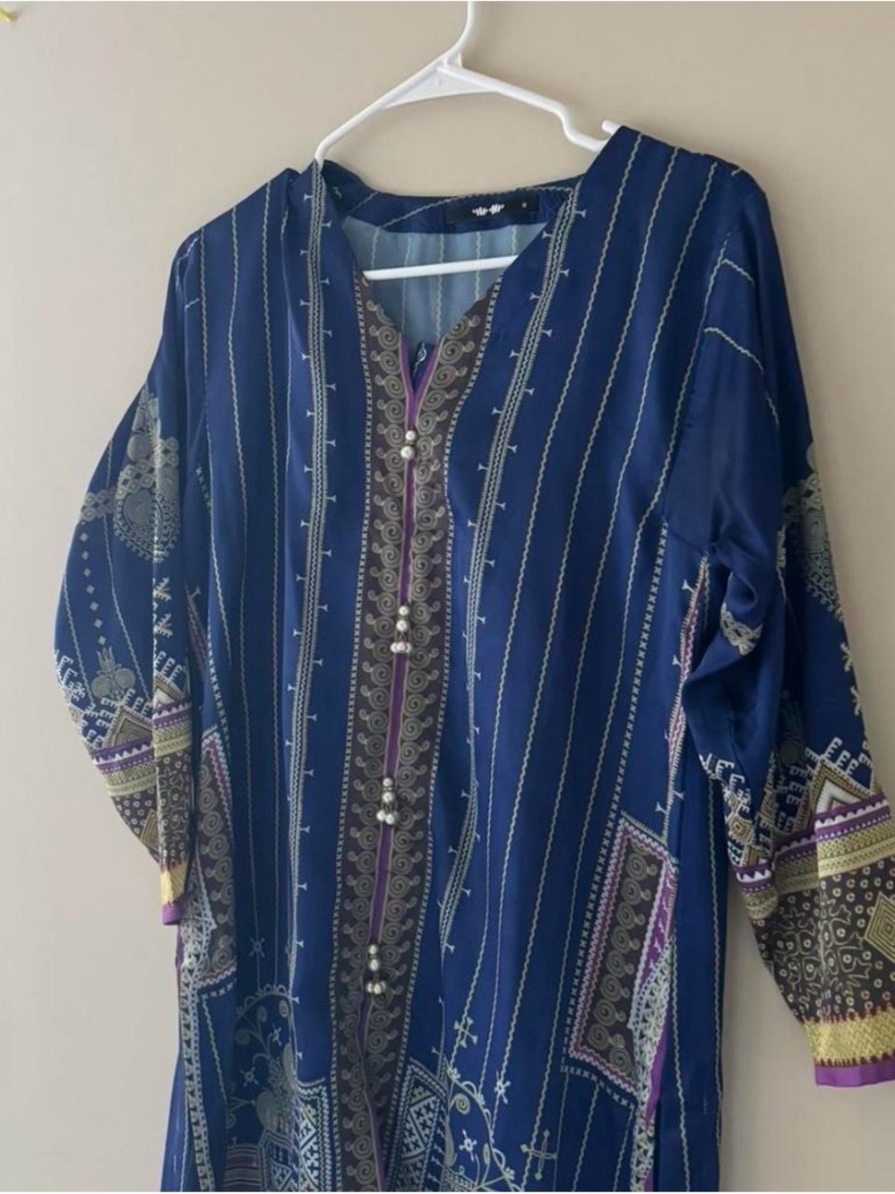 Khaadi Silk Navy Embroidered Long Tunic with Metallic Accents